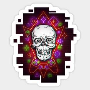 Gamer Skull with Neon Cyberpunk Design Sticker